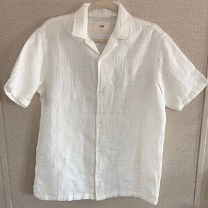 Folk Men's White Textured Button Up Shirt Small Minimalist Vacation Casual